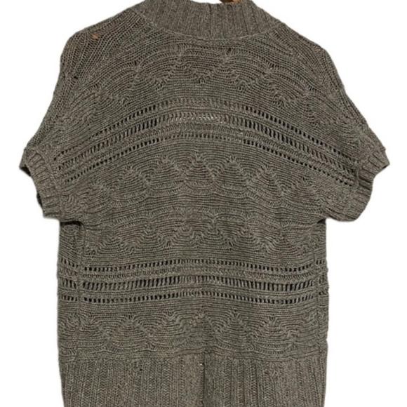 Loft Gray Chunky Knit Shirt Sleeve Sweater Open Front Cardigan Size Large - Picture 2 of 5